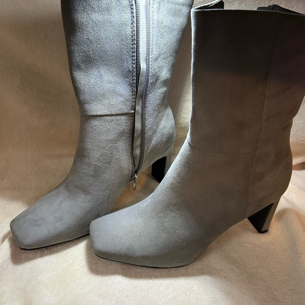 JustFab Chic Gray Heeled Boots
